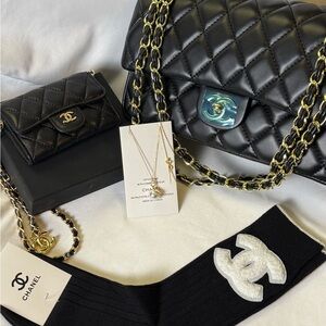 Black Quilted Shoulder Bag w/ crossbody card holder